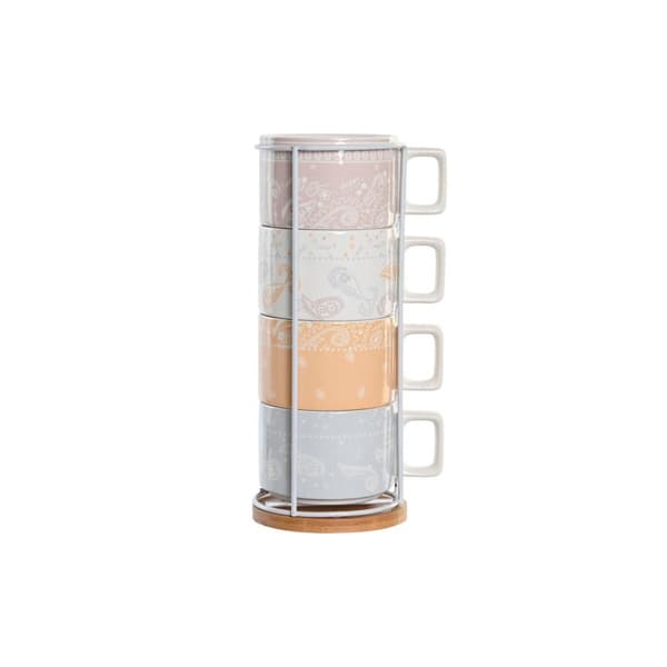 Piece Coffee Cup Set DKD Home Decor Yellow Blue White Red Metal Bamboo Dolomite 260 ml