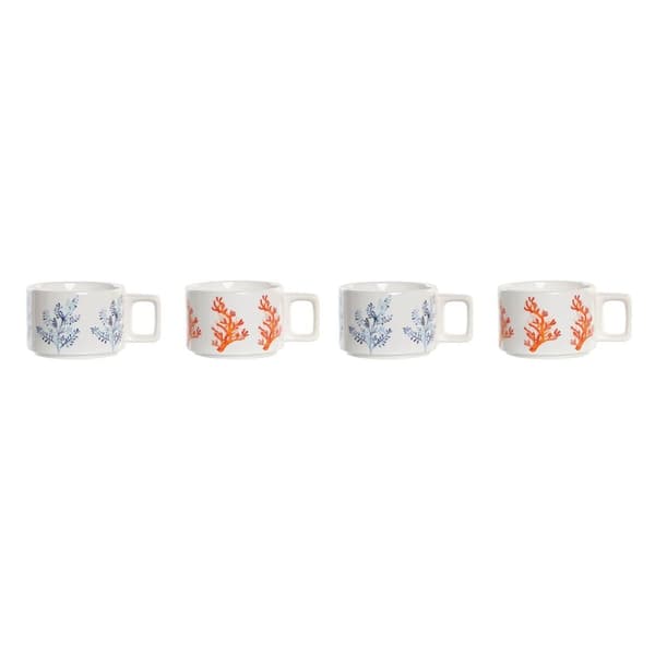 Piece Coffee Cup Set DKD Home Decor Blue Fuchsia Metal Dolomite 260 ml