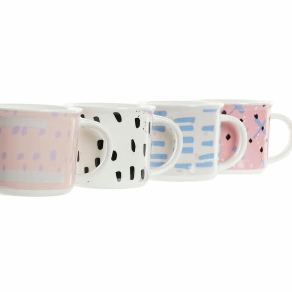 Mug DKD Home Decor Black Blue Pink White Stoneware (310 ml) (4 Units)