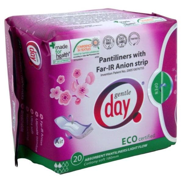 GENTLE DAY_Pantiliners With Far-IR Anion Strip wkładki higieniczne z paskiem anionowym pochłaniające wilgoć eco 20szt