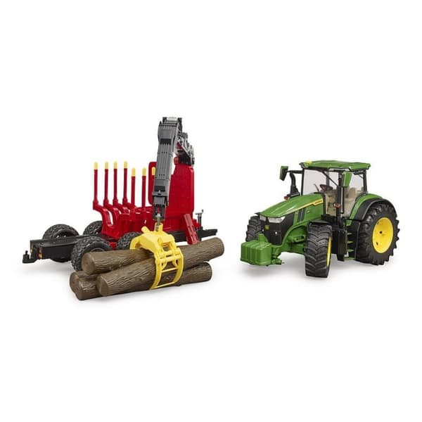 Bruder 03154 John Deere 7R 350 Traktor + trailer og 4 bomstammer
