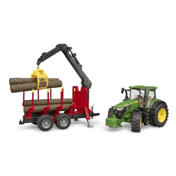 Bruder 03154 John Deere 7R 350 Traktor + trailer og 4 bomstammer