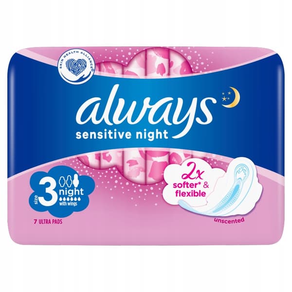 Always Sensitive -yöpehmusteet siivillä, 8 kpl.