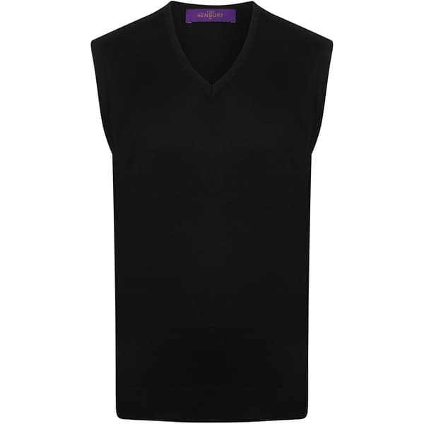 Henbury Ärmlös 12 Gauge V-ringad finstrickad jumper för män