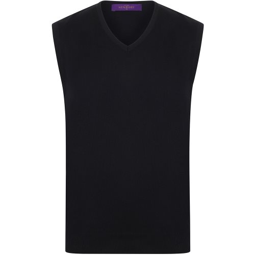 Bild av Henbury Herrärmlös 12 Gauge V-Neck finstickad tröja