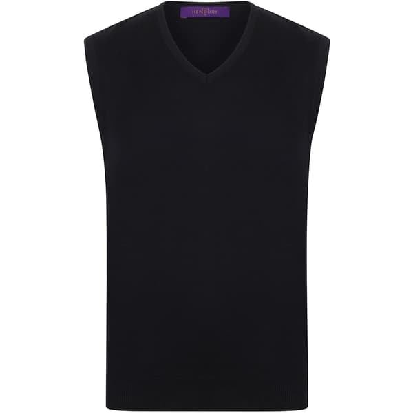 Henbury Ärmlös 12 Gauge V-ringad finstrickad jumper för män