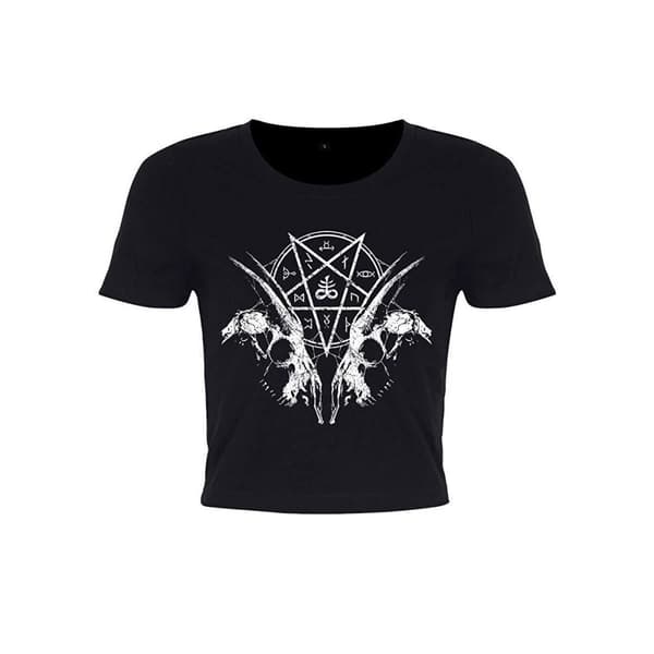 Grindstore Ladies/Womens Goat Skull Pentagram Crop Top Black X Large (UK 14-16)