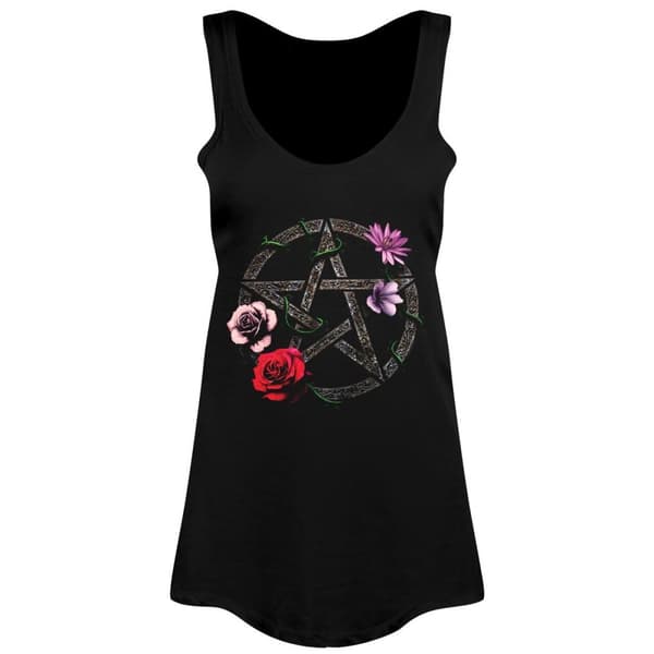 Requiem Collective Floral Pentagram Ladies Floaty Vest Black Extra Small
