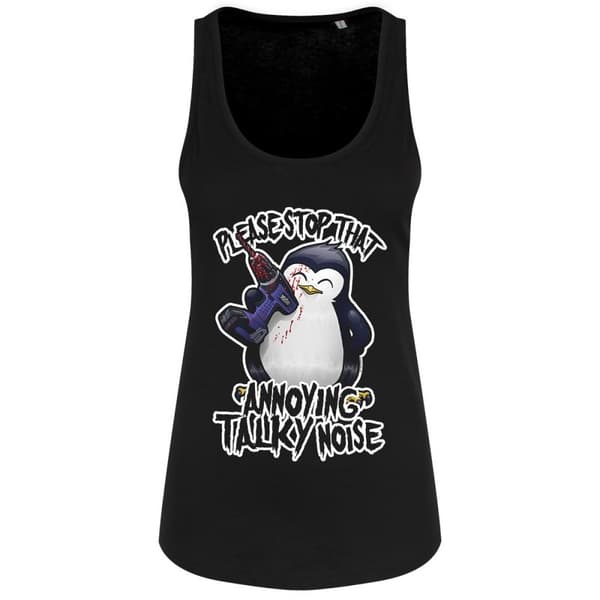Psycho Penguin Ladies/Womens That Annoying Talky Noise Floaty Tank til damer/kvinder Black X Large (UK 14-16)
