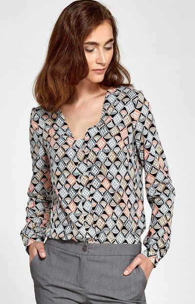 B80W Bluse, Blåmønster, 38