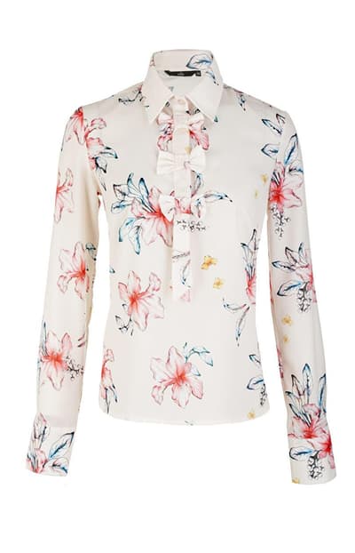 Bluse med buer B96, ECRU-Blomster, 36