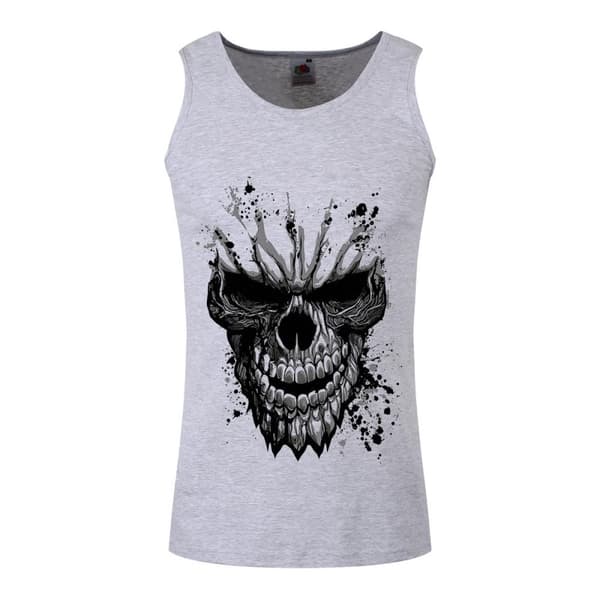 Grindstore Mens Carved Skull Vest Top Grey L