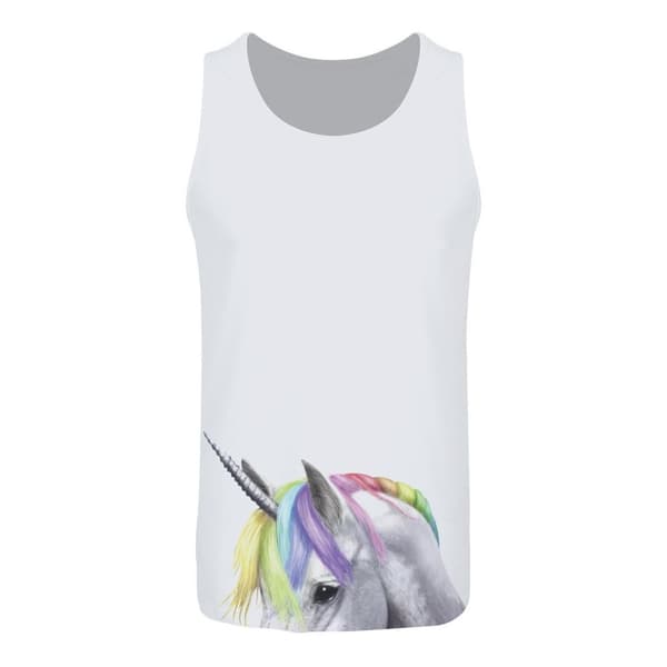 Inquisitive Creatures Mens Rainbow Unicorn Vest Top White M