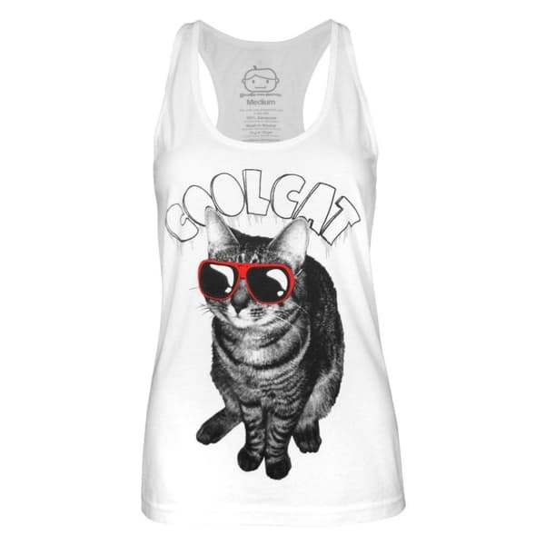 Goodie Two Sleeves Linne med cool katt för damer/damer White L