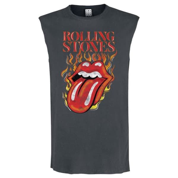 Amplified Mens Hot Tongue The Rolling Stones Tank Top Charcoal XL