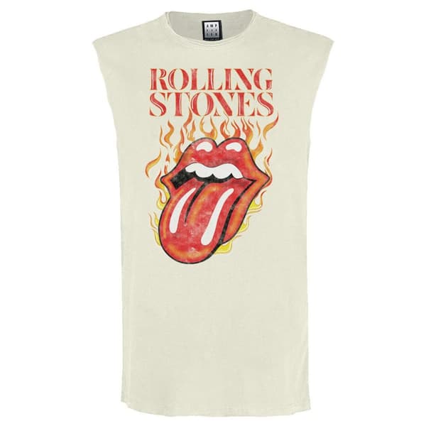 Amplified Mens Hot Tongue The Rolling Stones Sleeveless Tank Top Vintage White L