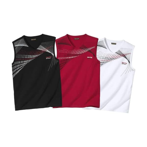 Atlas For Men Mens Patterned Sports Vest Top (Pack of 3) Black/Red/White XL