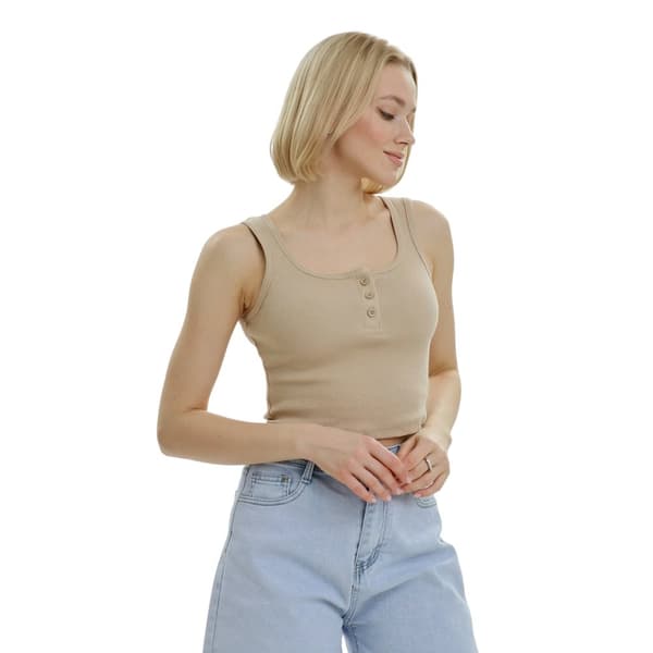 Lookus Dam/Ladies Mercan Button Crop Top