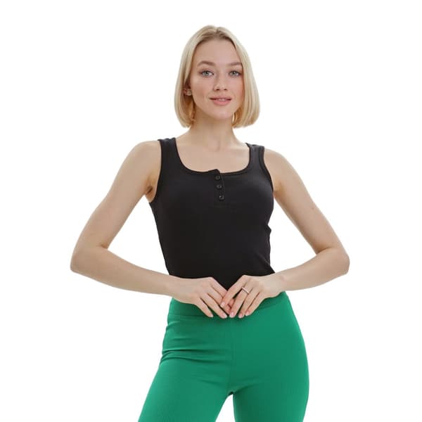Lookus Dam/Ladies Mercan Button Crop Top Black M