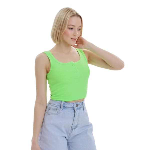 Lookus Dam/Ladies Mercan Button Crop Top
