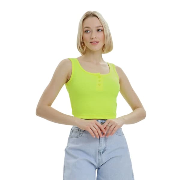 Lookus Dam/Ladies Mercan Button Crop Top