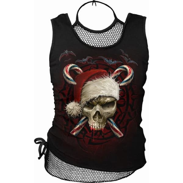 Spiral Direct Womens/Ladies Candy Cane Santa 2 in 1 Sleeveless Tank Top