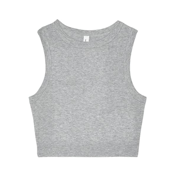 Bella + Canvas Dam/Dotter Heather Micro-Rib Cropped Muscle Tank Top Athletic Grey 12 UK