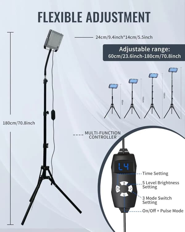 50W UV-valolamppu, säädettävä jalusta 60-180 cm, 5 kirkkaustasoa,1KPL Setti
