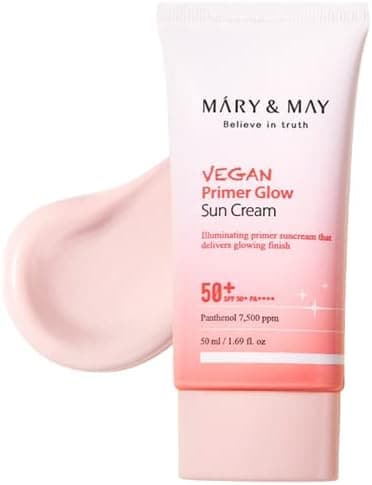 Mary&May Vegan Primer Glow Sun Cream SPF50+ PA++++ 50 ml - Skyddande ansiktskräm som förbättrar hudtonen