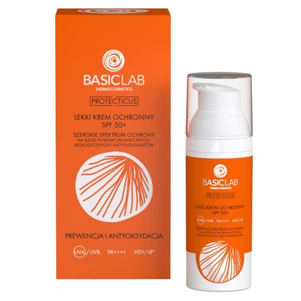 BasicLab Protecticus Light Protective Cream SPF 50+ ehkäisevä ja antioksidantti, ilmaton 50 ml