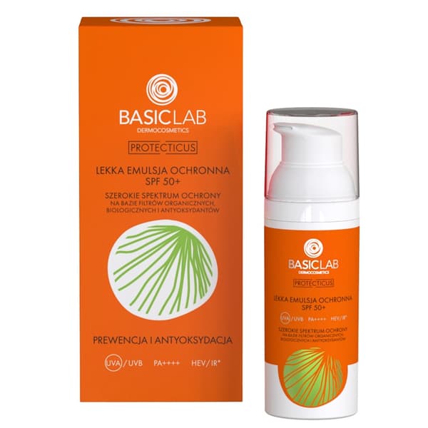 BasicLab Protectius Lättskyddande emulsion SPF 50+ förebyggande och antioxidant, luftlös 50 ml