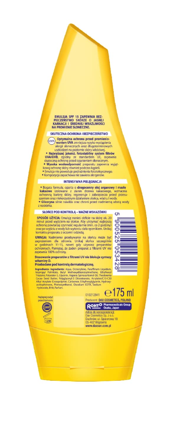 DAX SUN Emulsion SPF15 KAKAOSMÖR ARGANOLJA för solbad 175 ml