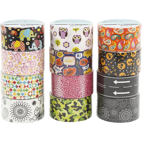 Gaffatape, Mønstret, B: 48 mm, ass. farver, 12x5 m/ 1 pk.