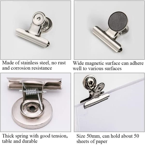 10-Pack Bulldog Clip / Klämma i Stål med Magnet