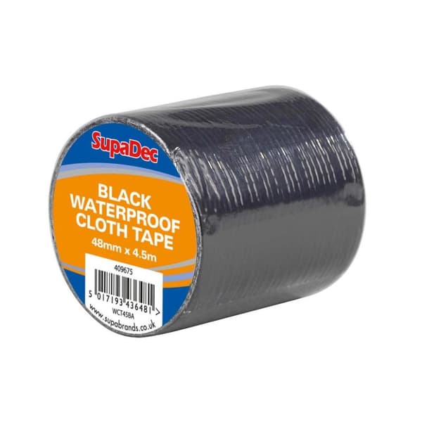 SupaDec Vattentät tejp av tyg Black 4.5m x 48mm