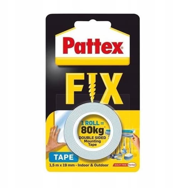 Dubbelhäftande tejp - PATTEX - FIX 80 kg - Maximal belastning 80 kg - Enkel installation - Beständig