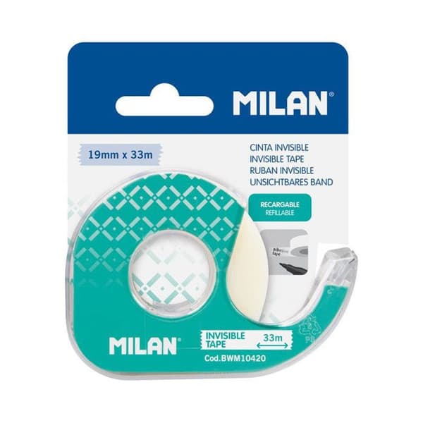 Osynligt tejp - Milan - 19mm x 33m - Återvinningsbar - Metallkniv - Matt