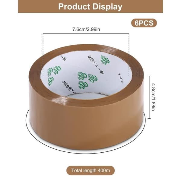 Set om 6 stycken brun plasttejp för förpackning, 48mm*60m med dispenser, kartongförpackning, flytttejp.