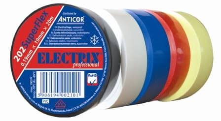 PVC elektrikertape 0,19 mm x 19 mm x 20 m Rainbow Electrix 202 SuperFlex pakke med 5