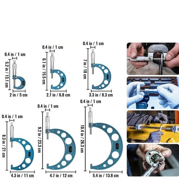 6st 0-6" 0,0001" noggrannhet professionell yttre mikrometersats med kalibreringsstandarder, slitstarkt material, lätt att använda, bred applikation