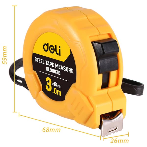 Steel Measuring Tape 3m/16mm Deli Tools EDL9003B (yellow)