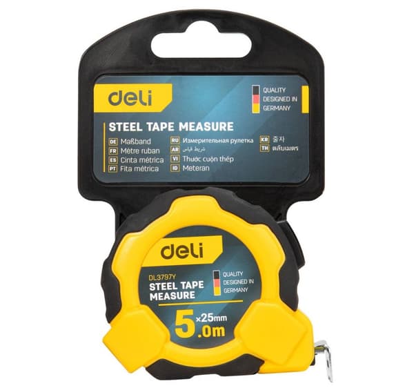 Steel Measuring Tape 5m/25mm Deli Tools EDL3797Y(yellow)