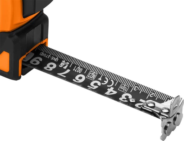 Super sort stål tilbagetrækkeligt målebånd 10 mx 25 mm, autolås, to stopknapper, magnet