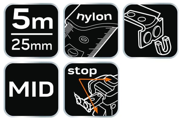 Stålbånd mål 5 mx 25 mm, magnet