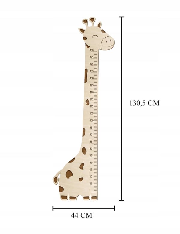 Trämått HÖJDMÅTT för barnvägg GIRAFFE gjord av plywood 150cm