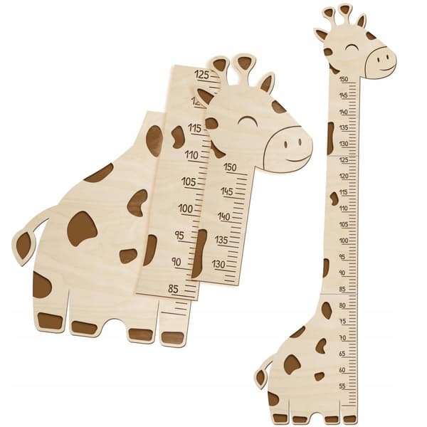 Trämått HÖJDMÅTT för barnvägg GIRAFFE gjord av plywood 150cm
