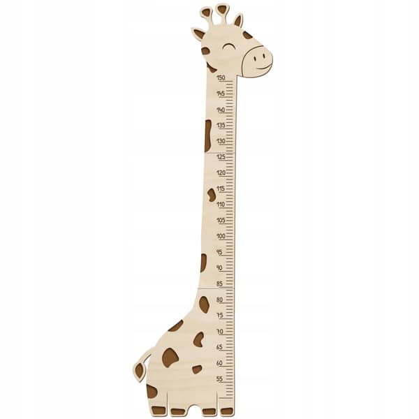 Trämått HÖJDMÅTT för barnvägg GIRAFFE gjord av plywood 150cm