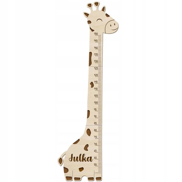 Höjdmätpinne i trä med NAMN på väggen för att mäta höjden Giraffe
