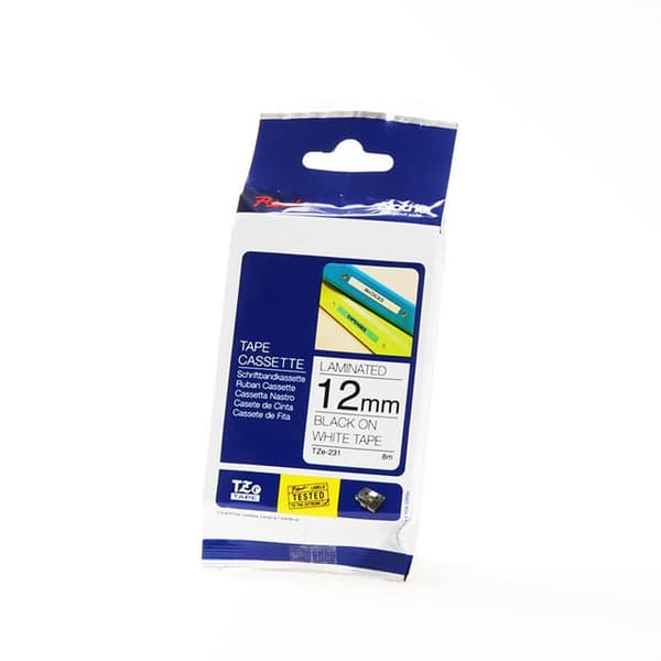 Tape TZE-231 12mm Sort på Hvid