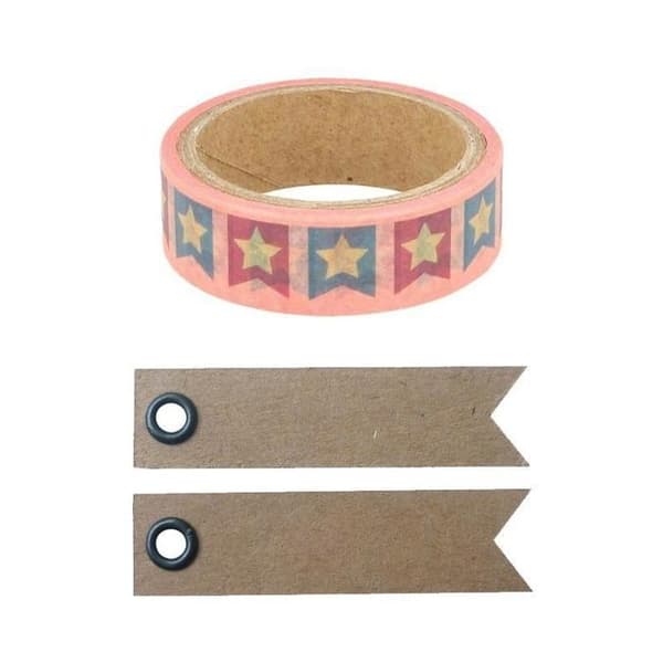 Maskeringstejp 5 m x 1,5 cm + 20 st kraftetiketter